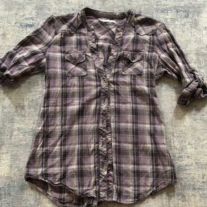 Maurices Purple Plaid Button Down Shirt